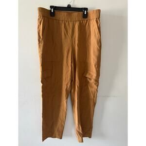 A New Day Womens Cargo Ankle Pants Size Large Tan High Rise Pull On Casual